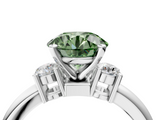 White gold Three-Stone Fancy Green Round  Cut Diamond Solitaire with Prong Setting and Classic Band_49