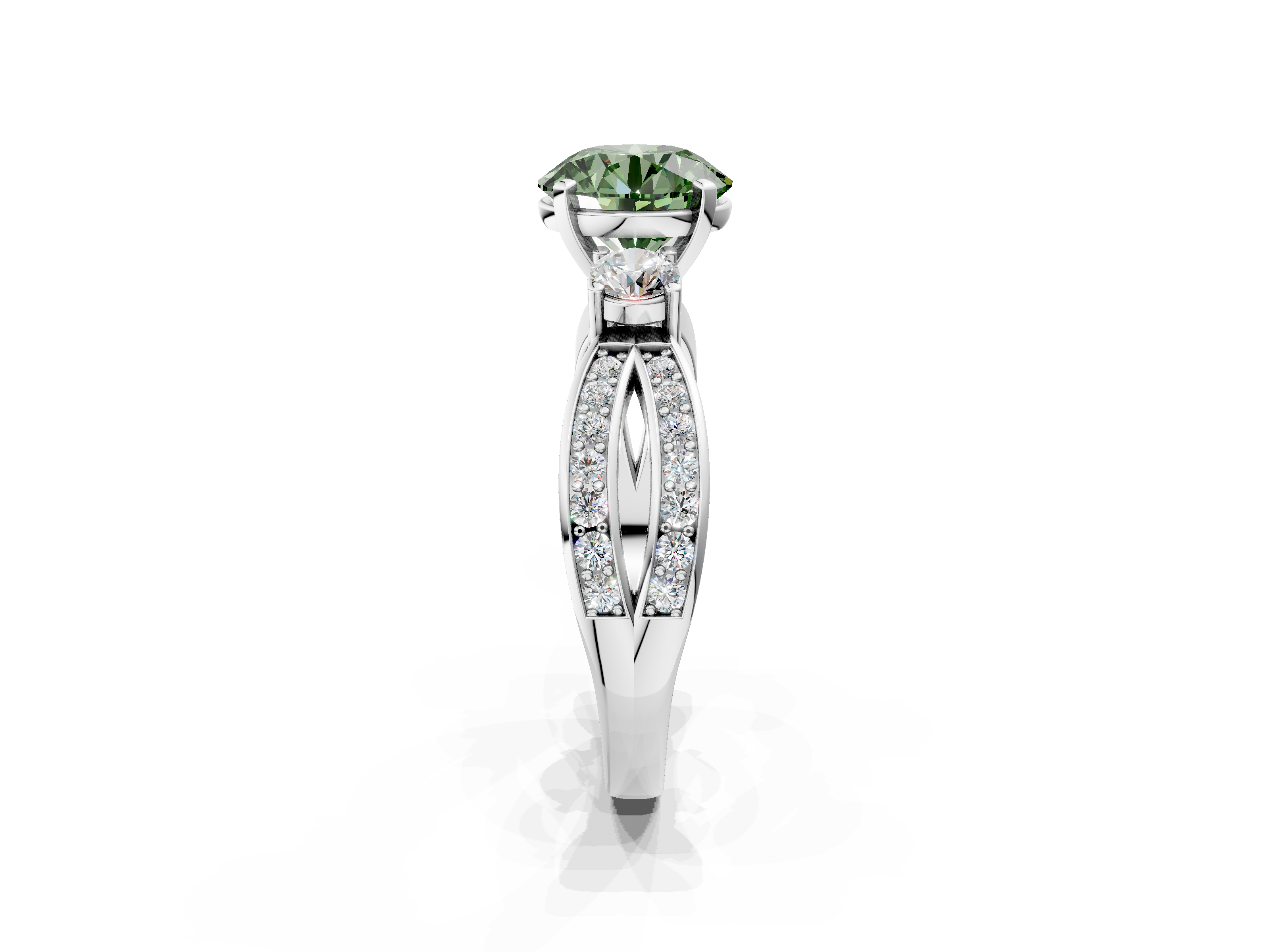 White gold Three-Stone Fancy Green Round  Cut Diamond Twist Band with Prong Setting_74