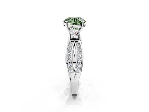 White gold Three-Stone Fancy Green Round  Cut Diamond Twist Band with Prong Setting_74