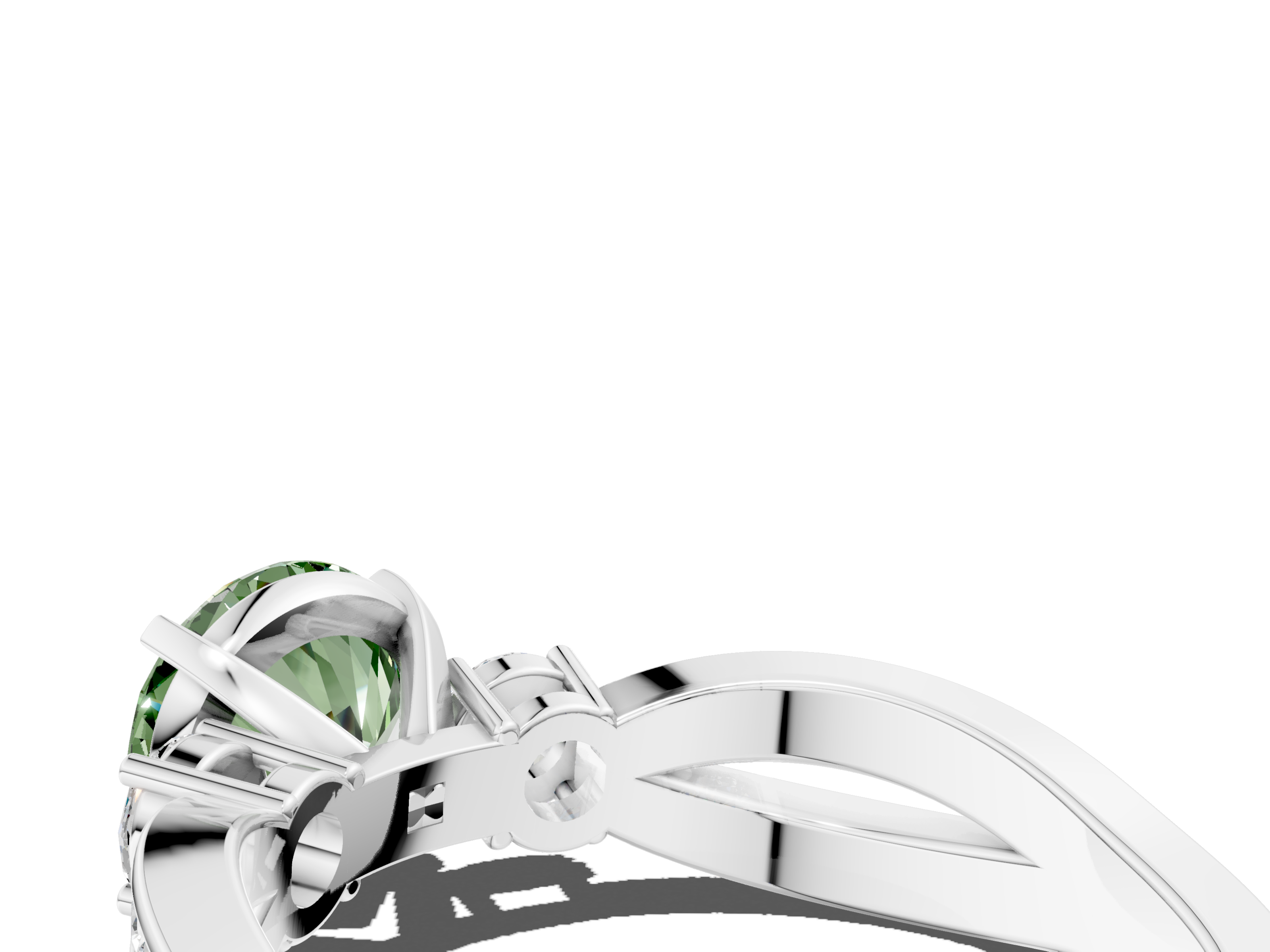 White gold Three-Stone Fancy Green Round  Cut Diamond Twist Band with Prong Setting_74