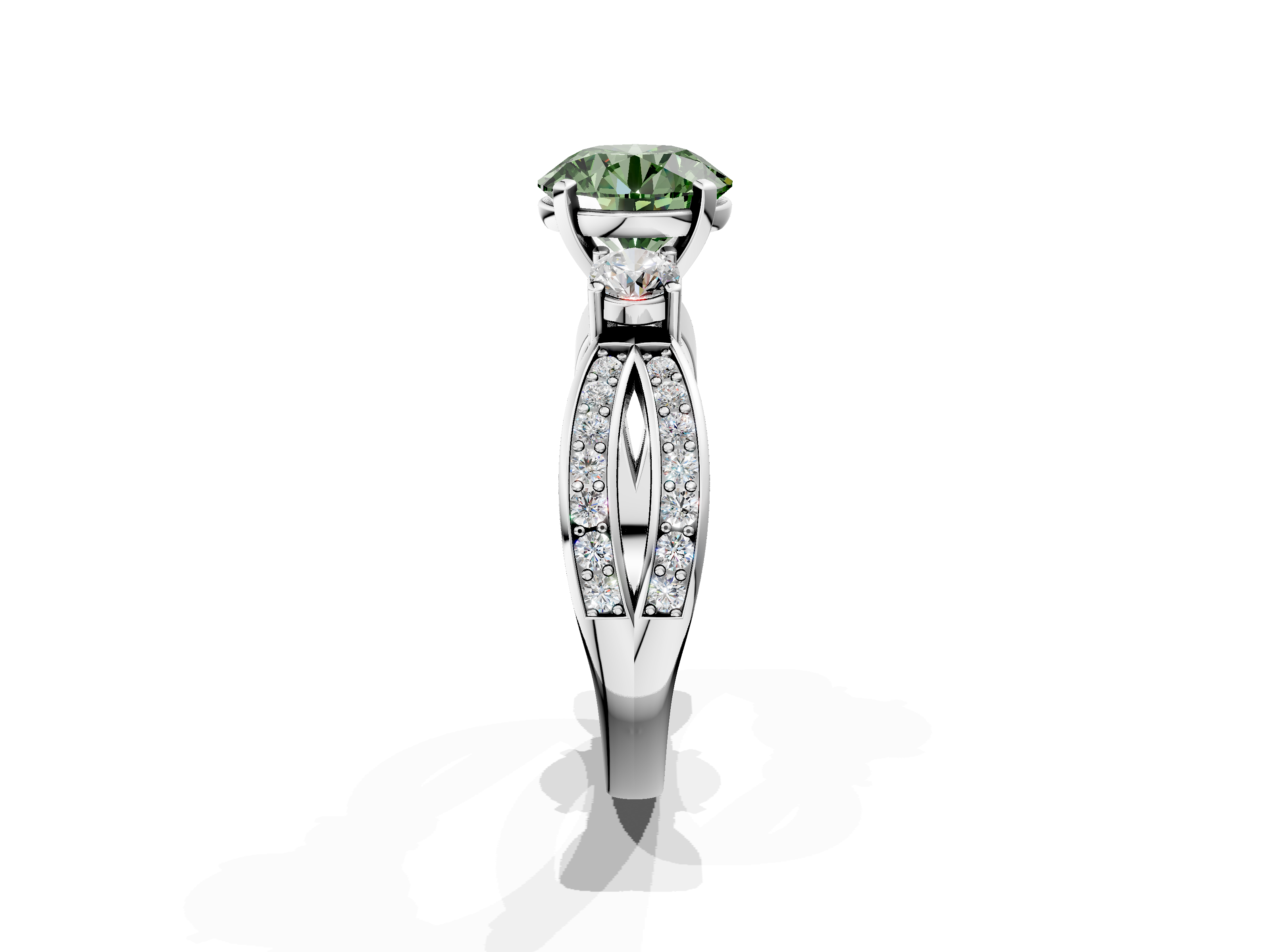 White gold Three-Stone Fancy Green Round  Cut Diamond Twist Band with Prong Setting_75