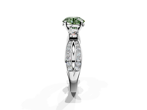 White gold Three-Stone Fancy Green Round  Cut Diamond Twist Band with Prong Setting_75