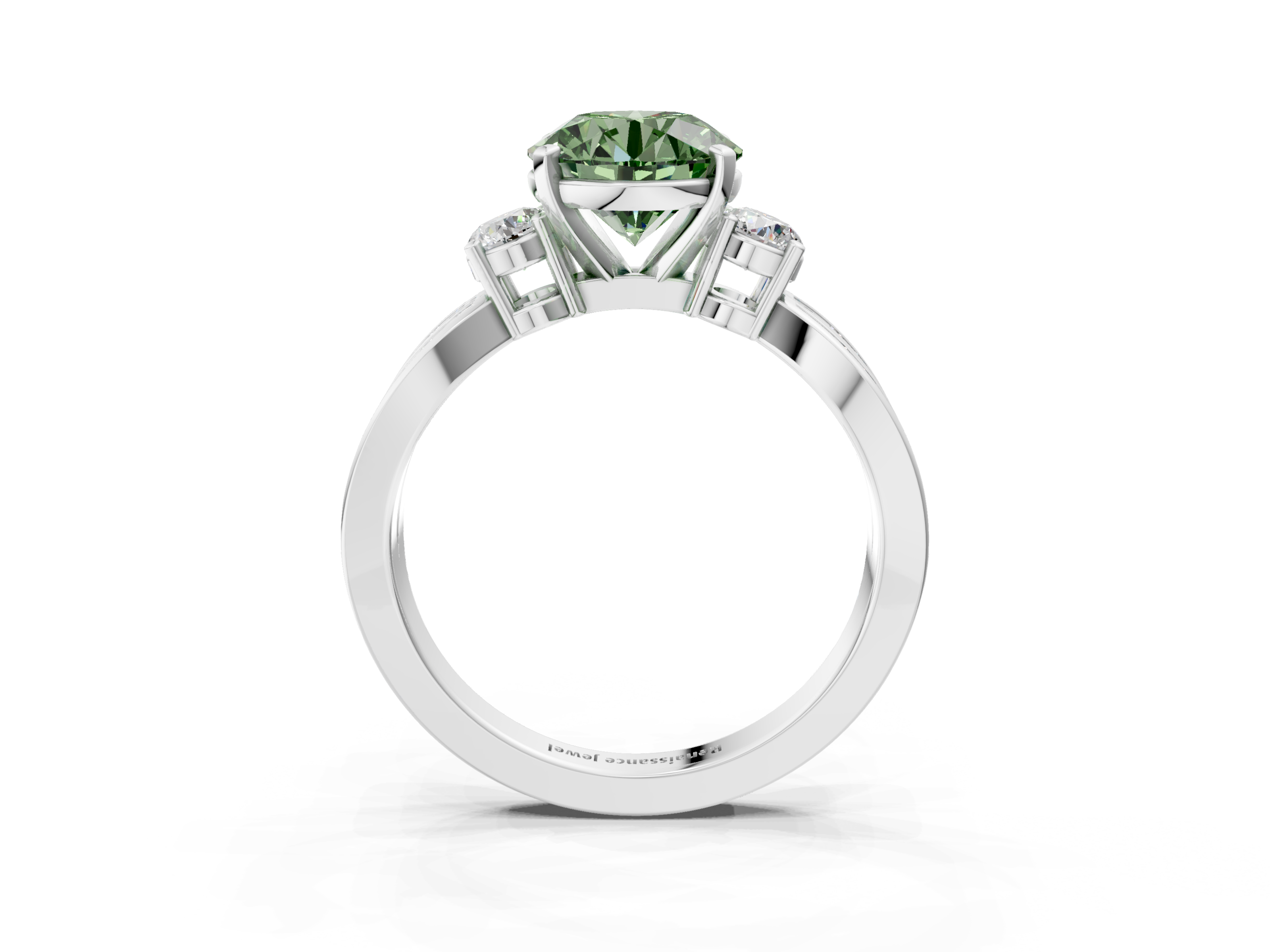 White gold Three-Stone Fancy Green Round  Cut Diamond Twist Band with Prong Setting_78