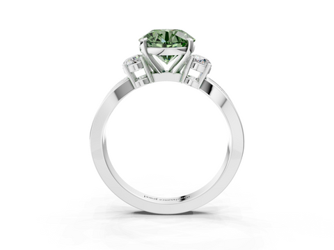 White gold Three-Stone Fancy Green Round  Cut Diamond Twist Band with Prong Setting_78