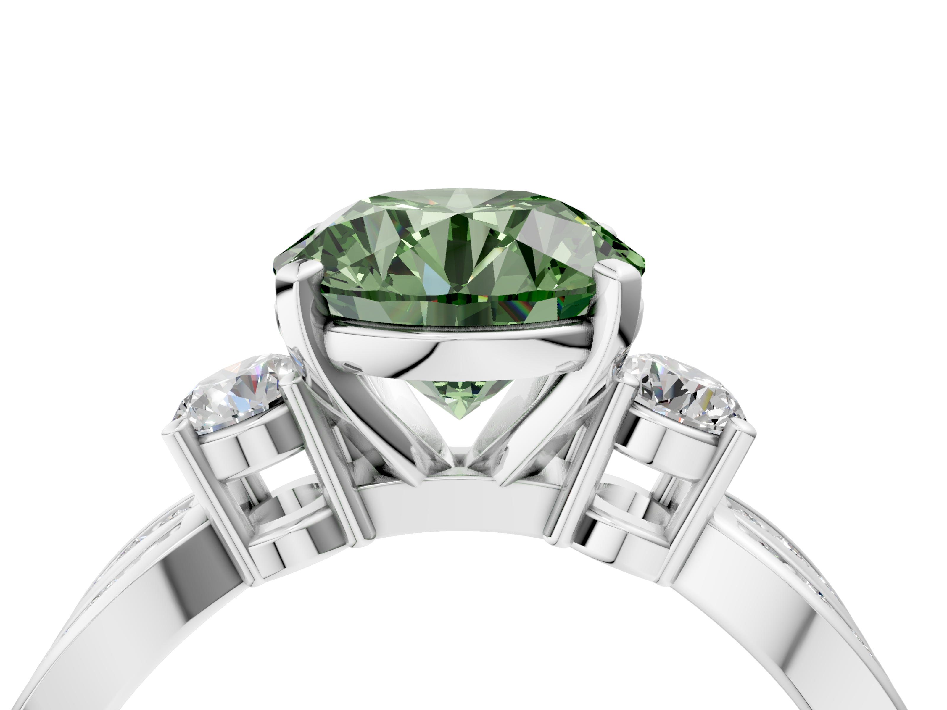 White gold Three-Stone Fancy Green Round  Cut Diamond Twist Band with Prong Setting_79