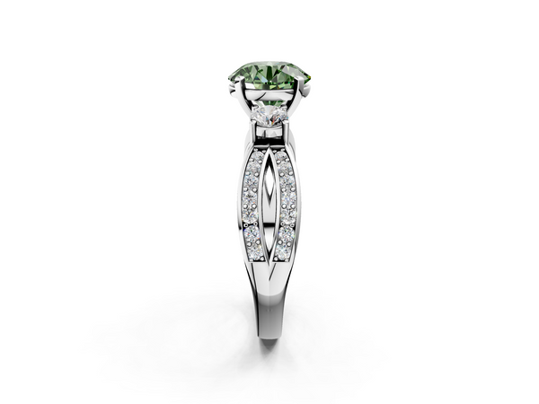 Platinum Three-Stone Fancy Green Round  Cut Diamond Twist Band with Prong Setting