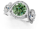 White gold Three-Stone Fancy Green Round Cut Diamond Wave Pave Band with Prong Setting_37