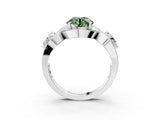 White gold Three-Stone Fancy Green Round Cut Diamond Wave Pave Band with Prong Setting_39