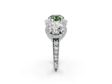 White gold Three-Stone Fancy Green Round Cut Halo Diamond Milgrain Band with Four-Prong Setting_2