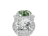 White gold Three-Stone Fancy Green Round Cut Halo Diamond Milgrain Band with Four-Prong Setting_5