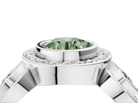 White gold Three-Stone Fancy Green Round Cut Halo Pavé Diamond Ring_4