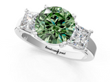 White gold Three-Stone Fancy Green Round  Cut Solitaire Ring with Prong Setting_4