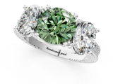 White gold Three-Stone Fancy Green Round  Diamond Milgrain Pave Band with Prong Setting 1