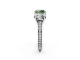 White gold Three-Stone Fancy Green Round  Diamond Milgrain Pave Band with Prong Setting 2