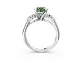 White gold Three-Stone Fancy Green Round  Diamond Ring with Pear Side Stones in Four-Prong Setting_81