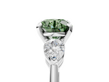 White gold Three-Stone Fancy Green Round  Diamond Ring with Pear Side Stones in Four-Prong Setting_83