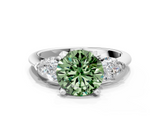 White gold Three-Stone Fancy Green Round  Diamond Ring with Pear Side Stones in Four-Prong Setting_84