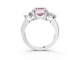 White gold Three-Stone Fancy Pink Asscher  Brilliant Cut Solitaire Ring with Prong Setting on a Classic Band 3