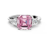 White gold Three-Stone Fancy Pink Asscher Cut Brilliant Diamond Solitaire Ring with Tapered Band and Four-Prong Setting_31