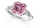 White gold Three-Stone Fancy Pink Asscher Cut Brilliant Diamond Solitaire Ring with Tapered Band and Four-Prong Setting_39