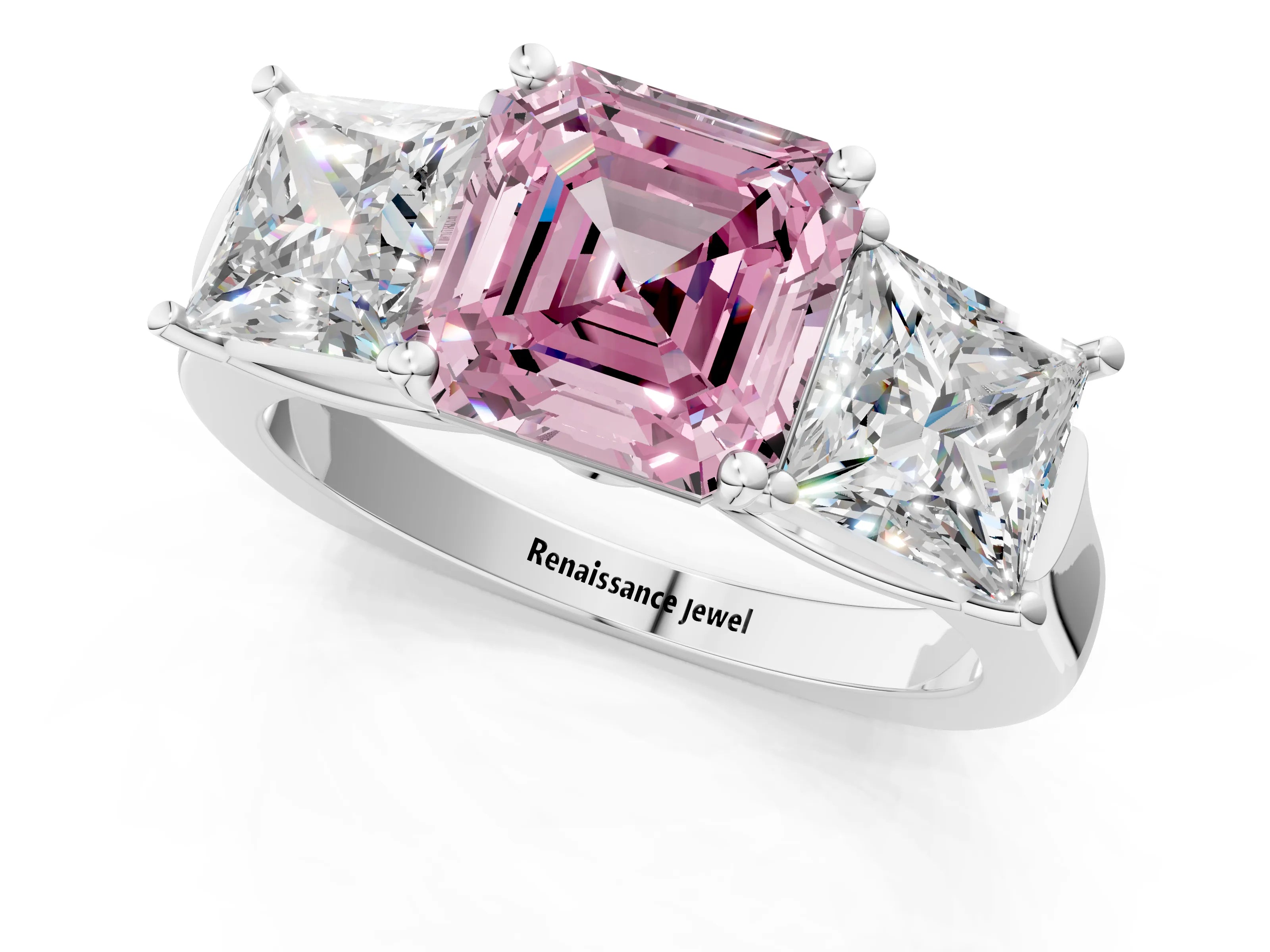 White gold Three-Stone Fancy Pink Asscher Cut Brilliant Diamond Trellis Ring with Comfort Fit Band_13