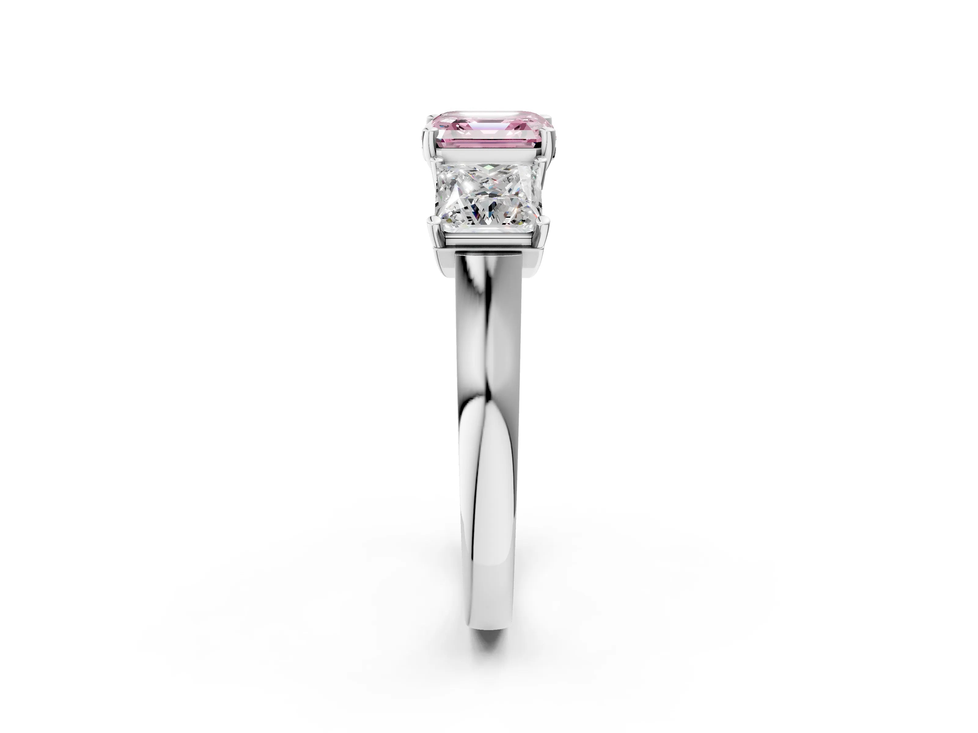 White gold Three-Stone Fancy Pink Asscher Cut Brilliant Diamond Trellis Ring with Comfort Fit Band_14