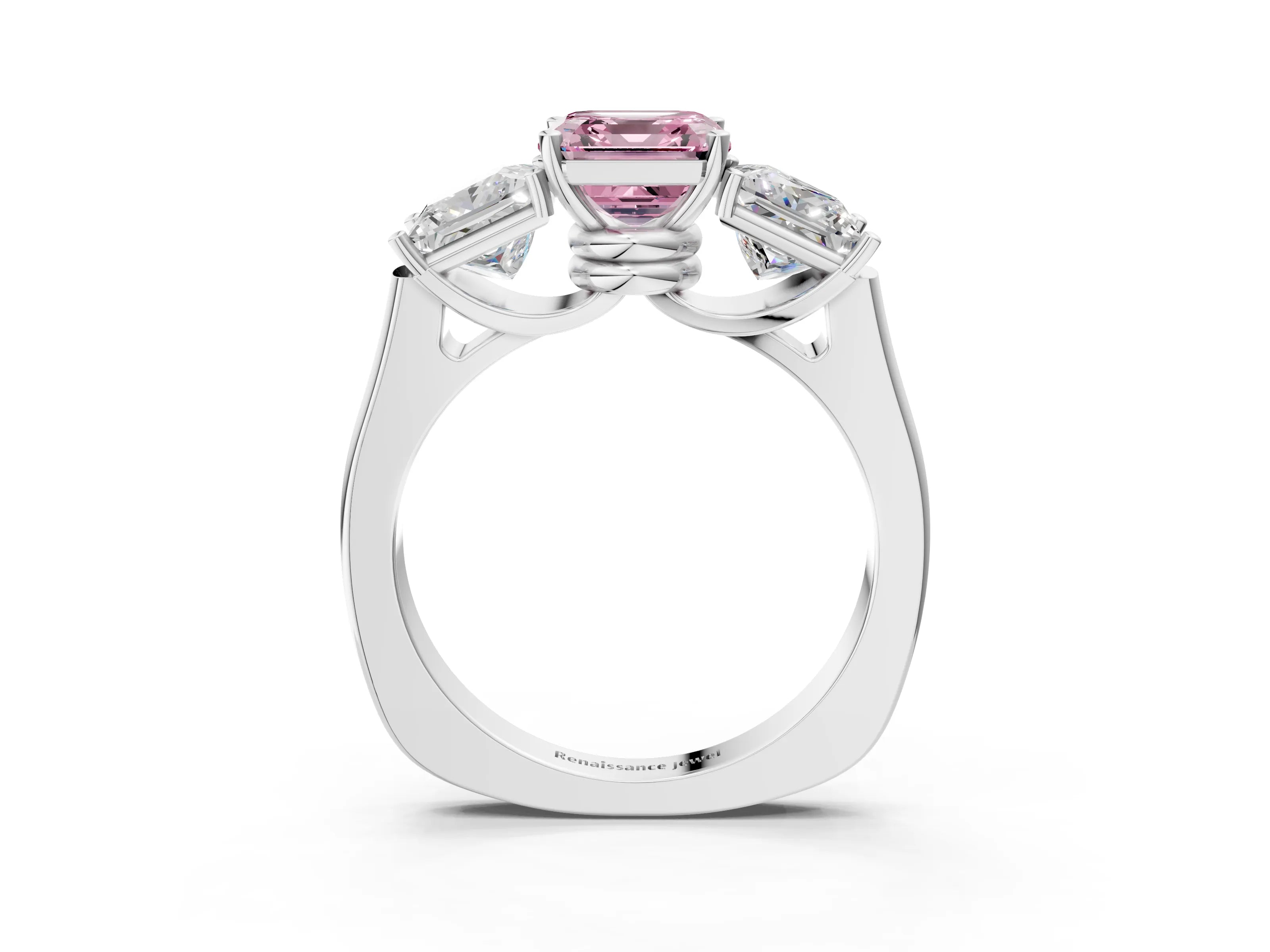 White gold Three-Stone Fancy Pink Asscher Cut Brilliant Diamond Trellis Ring with Comfort Fit Band_15