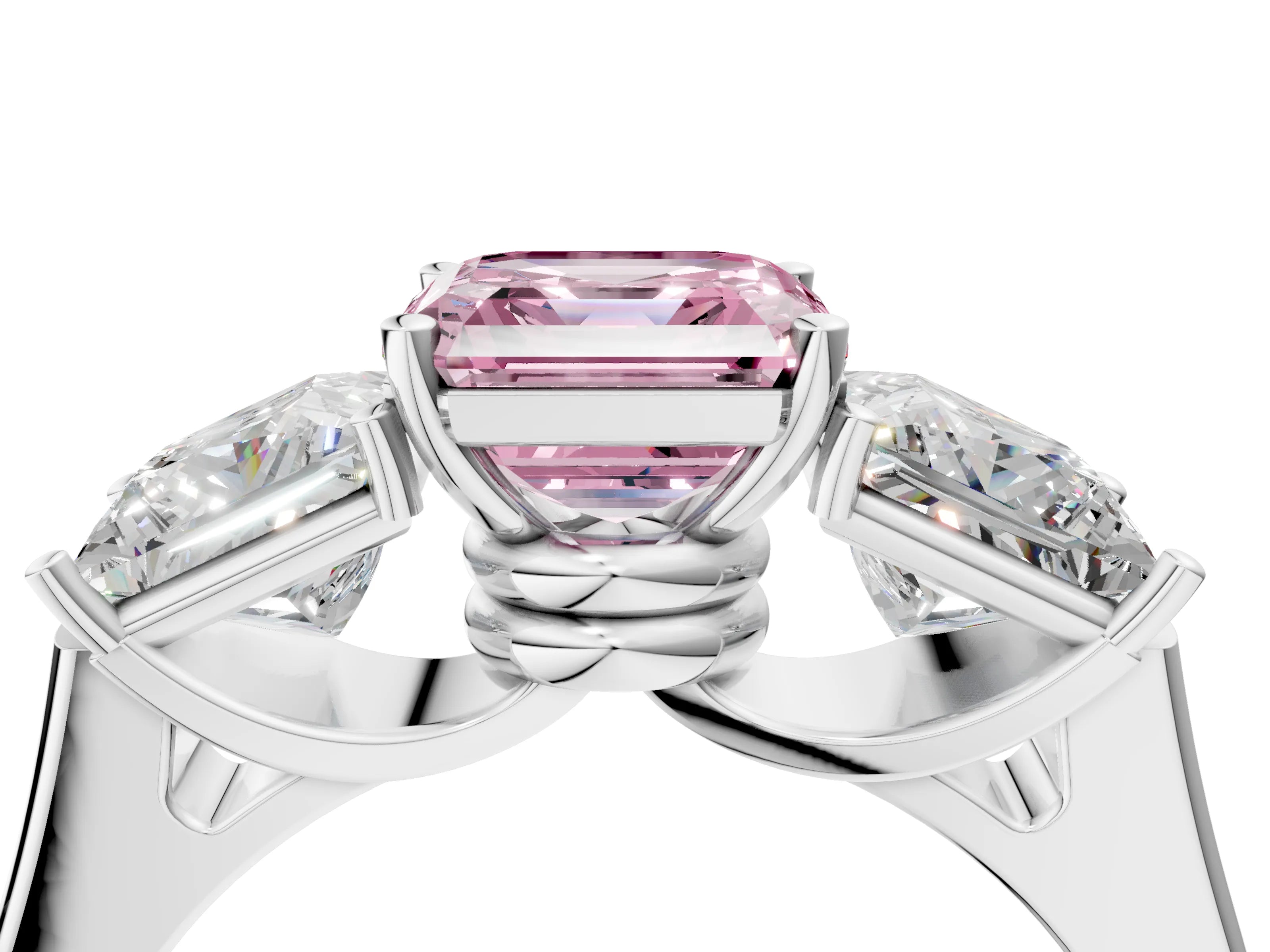 White gold Three-Stone Fancy Pink Asscher Cut Brilliant Diamond Trellis Ring with Comfort Fit Band_16
