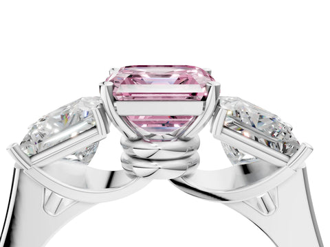 White gold Three-Stone Fancy Pink Asscher Cut Brilliant Diamond Trellis Ring with Comfort Fit Band_16