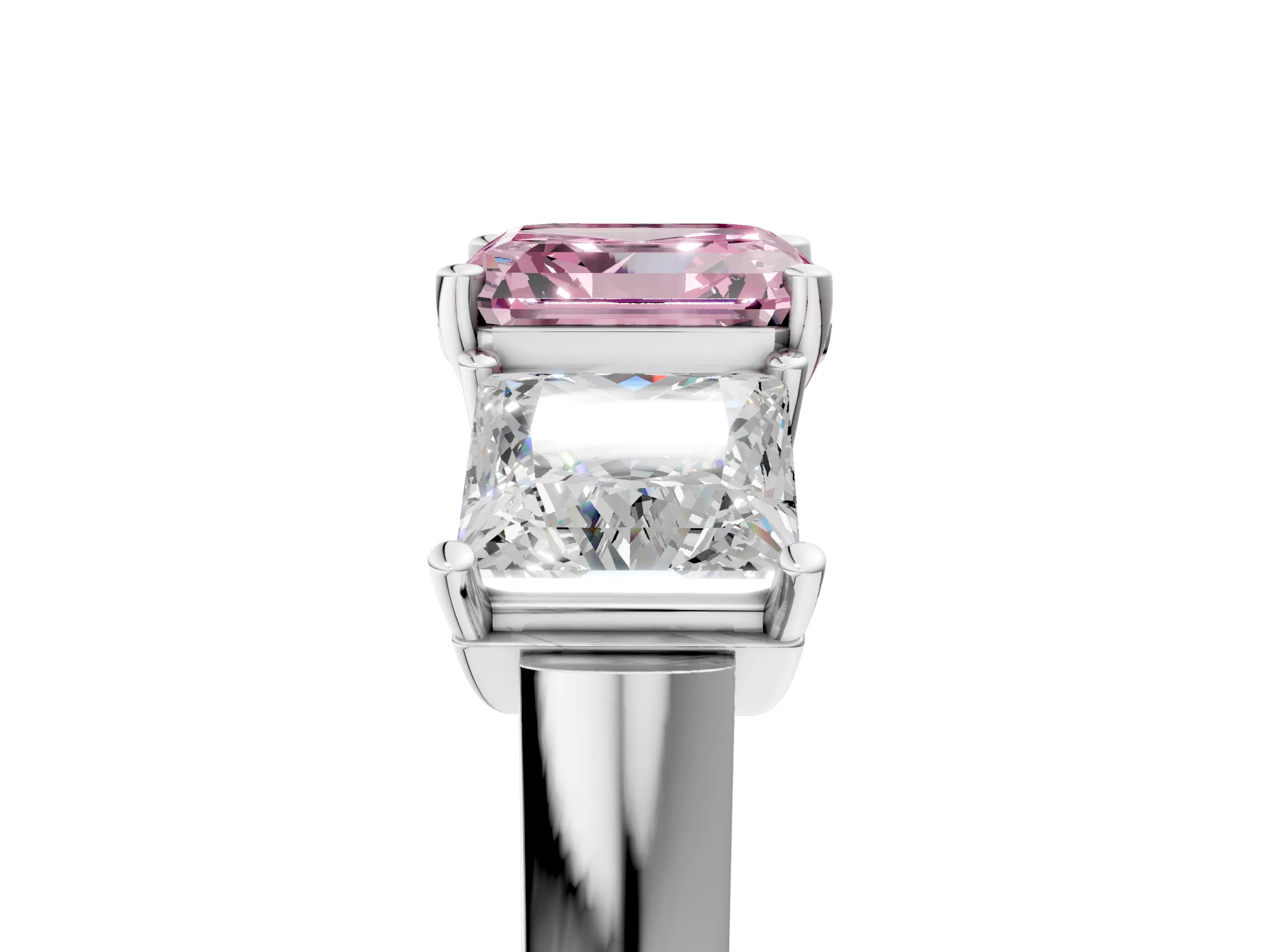 White gold Three-Stone Fancy Pink Asscher Cut Brilliant Diamond Trellis Ring with Comfort Fit Band_17