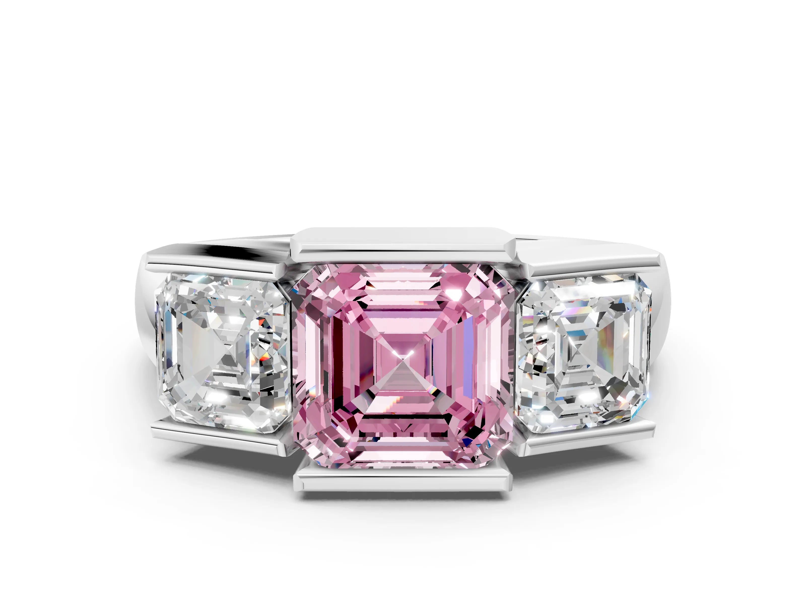 White gold Three Stone Fancy Pink Asscher Cut Cut Channel Set Diamond Ring_24
