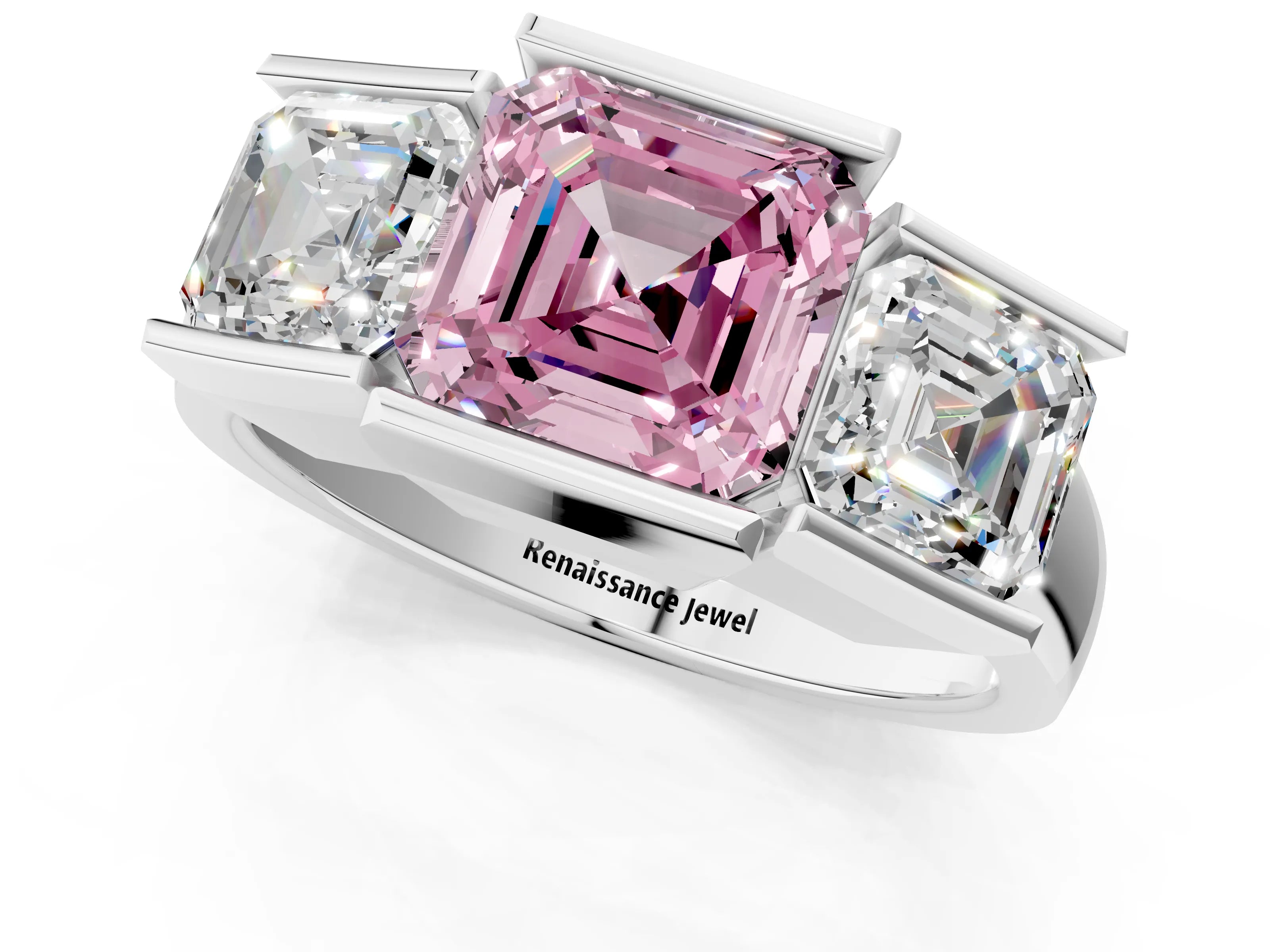 White gold Three Stone Fancy Pink Asscher Cut Cut Channel Set Diamond Ring_25