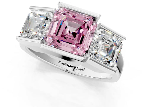 White gold Three Stone Fancy Pink Asscher Cut Cut Channel Set Diamond Ring_25