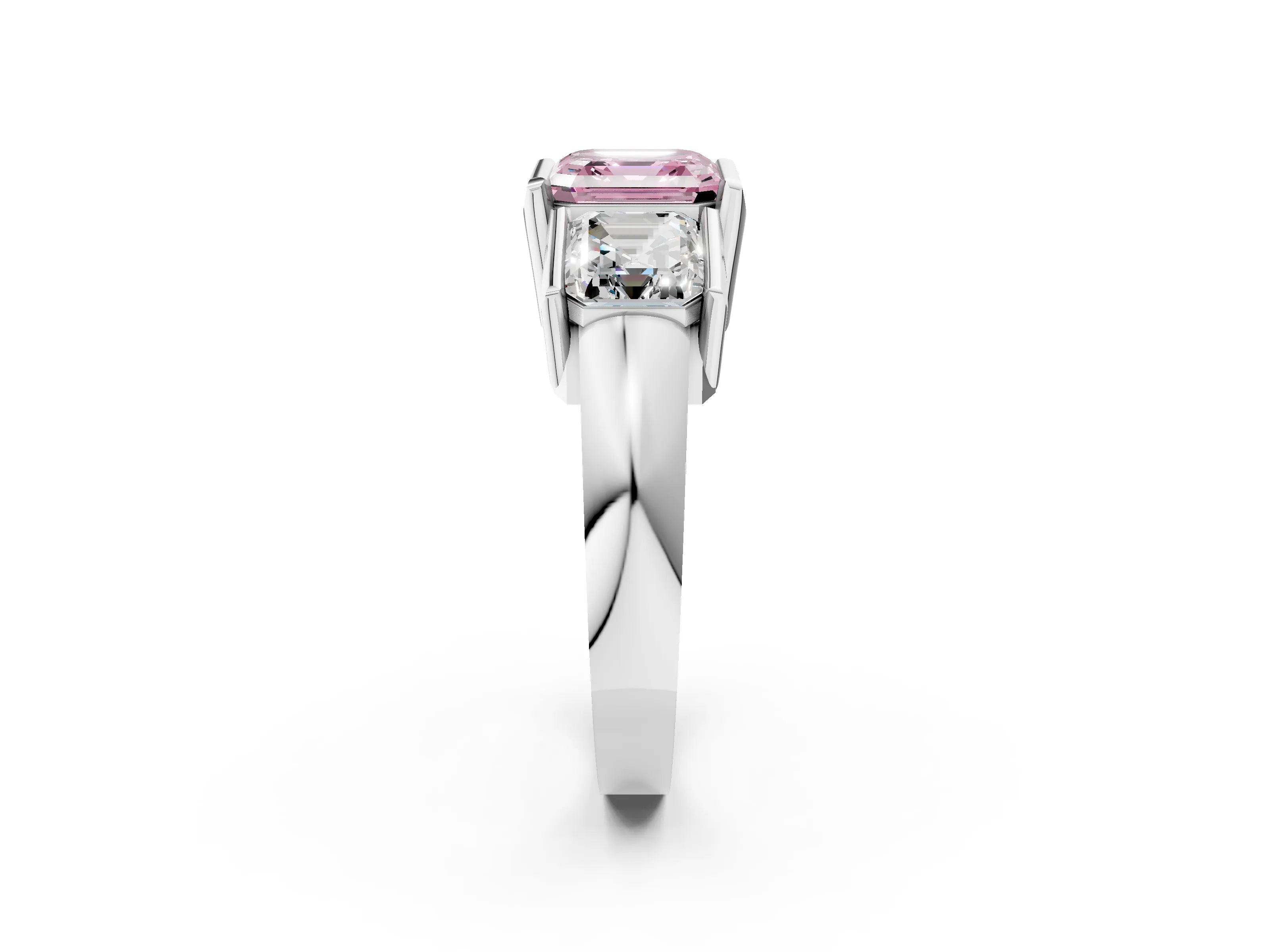White gold Three Stone Fancy Pink Asscher Cut Cut Channel Set Diamond Ring_26