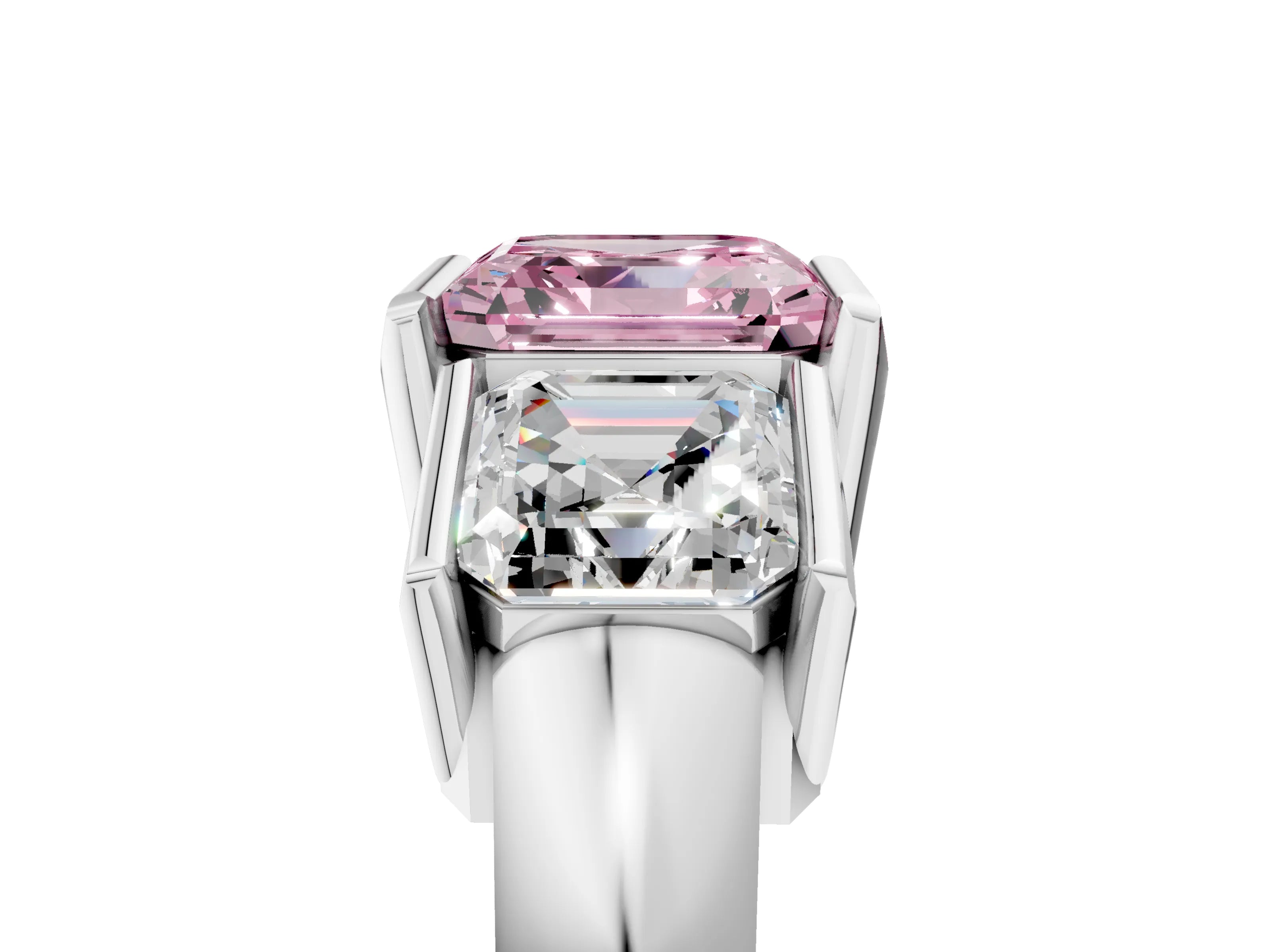 White gold Three Stone Fancy Pink Asscher Cut Cut Channel Set Diamond Ring_29