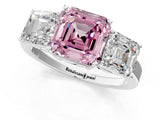 White gold Three-Stone Fancy Pink Asscher Cut Cut Diamond Engagement Ring with Flat Band and Four-Prong Setting_13
