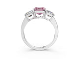 White gold Three-Stone Fancy Pink Asscher Cut Cut Diamond Engagement Ring with Flat Band and Four-Prong Setting_15