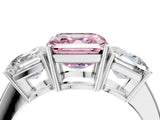 White gold Three-Stone Fancy Pink Asscher Cut Cut Diamond Engagement Ring with Flat Band and Four-Prong Setting_16