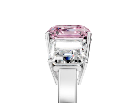 White gold Three-Stone Fancy Pink Asscher Cut Cut Diamond Engagement Ring with Flat Band and Four-Prong Setting_17
