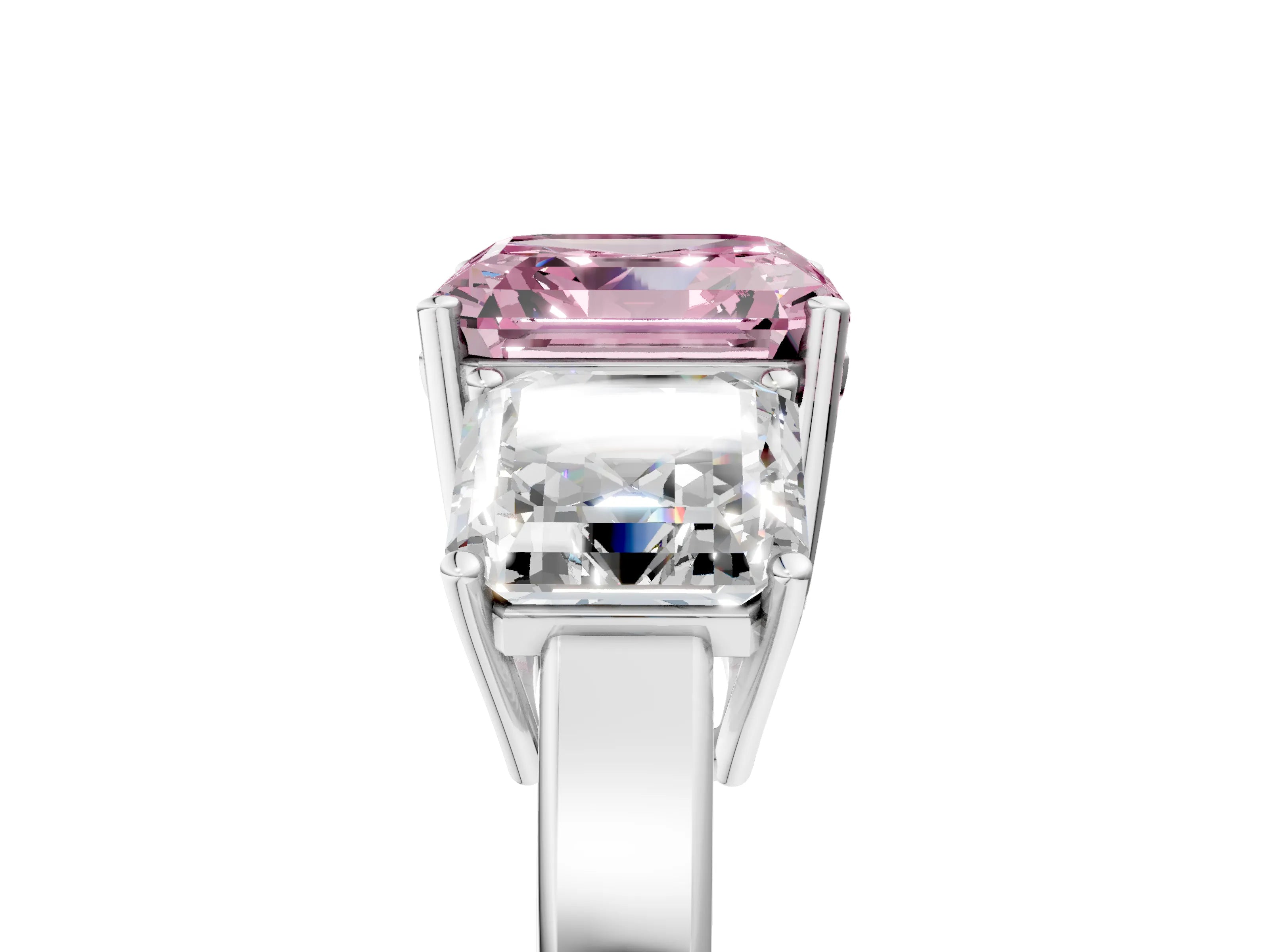 White gold Three-Stone Fancy Pink Asscher Cut Cut Diamond Engagement Ring with Flat Band and Four-Prong Setting_17