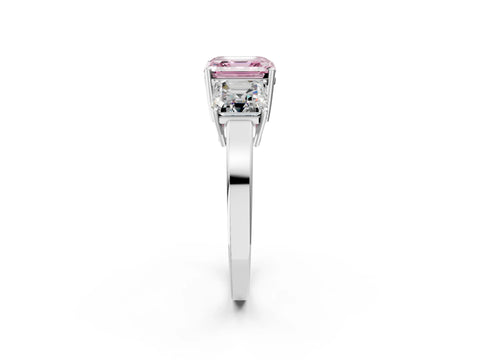 White gold Three-Stone Fancy Pink Asscher Cut Cut Diamond Engagement Ring with Flat Band and Four-Prong Setting_2