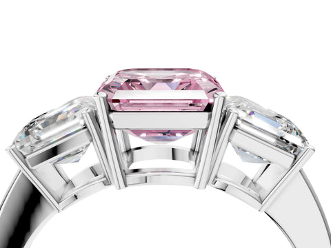 White gold Three-Stone Fancy Pink Asscher Cut Cut Diamond Engagement Ring with Flat Band and Four-Prong Setting_4