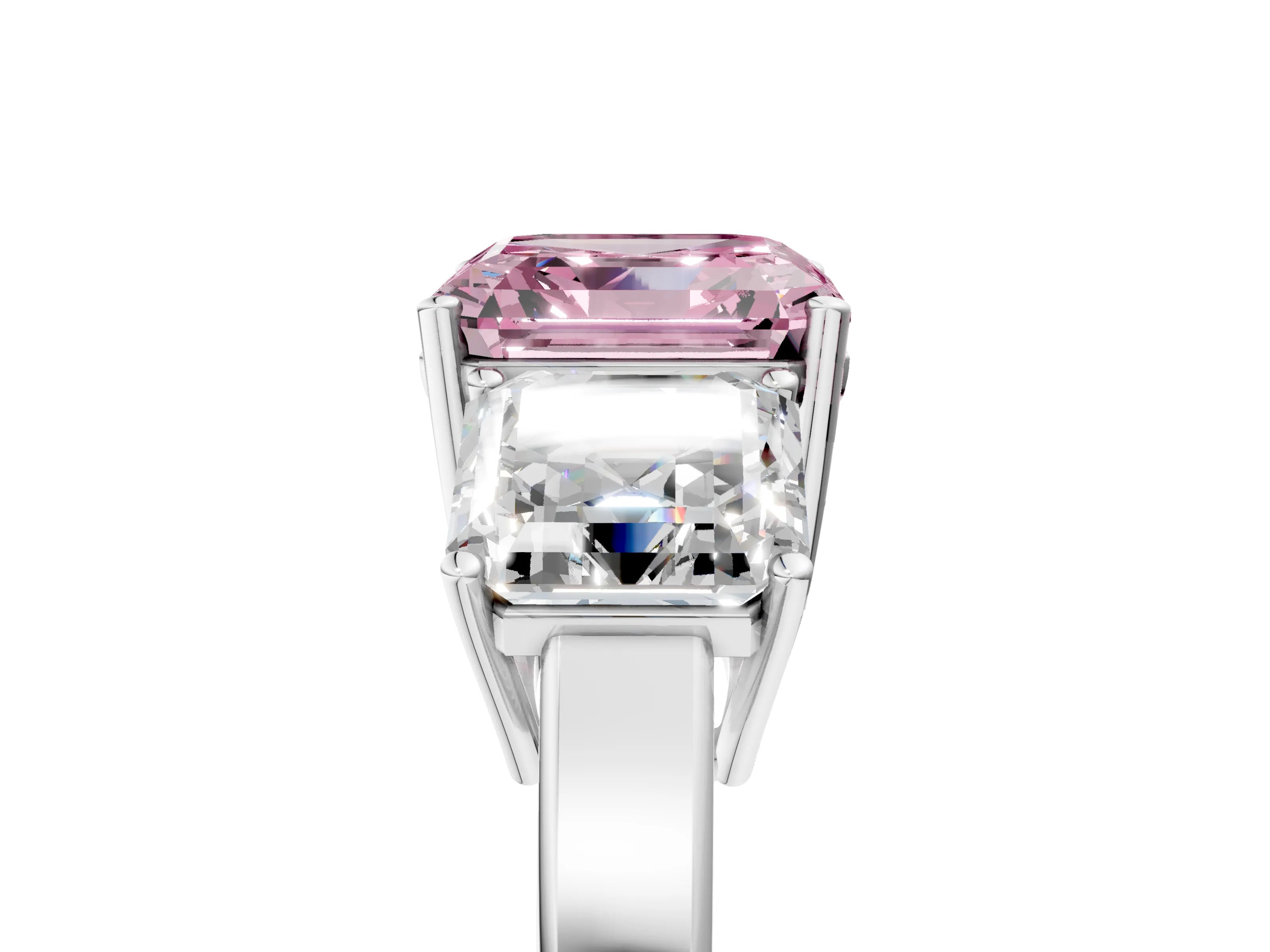 White gold Three-Stone Fancy Pink Asscher Cut Cut Diamond Engagement Ring with Flat Band and Four-Prong Setting_5
