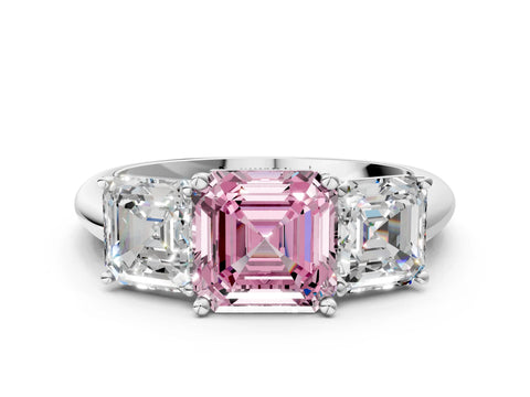 White gold Three-Stone Fancy Pink Asscher Cut Cut Diamond Engagement Ring with Prong Setting on a White Gold Band_12