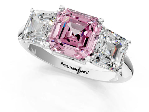 White gold Three-Stone Fancy Pink Asscher Cut Cut Diamond Engagement Ring with Prong Setting on a White Gold Band_13