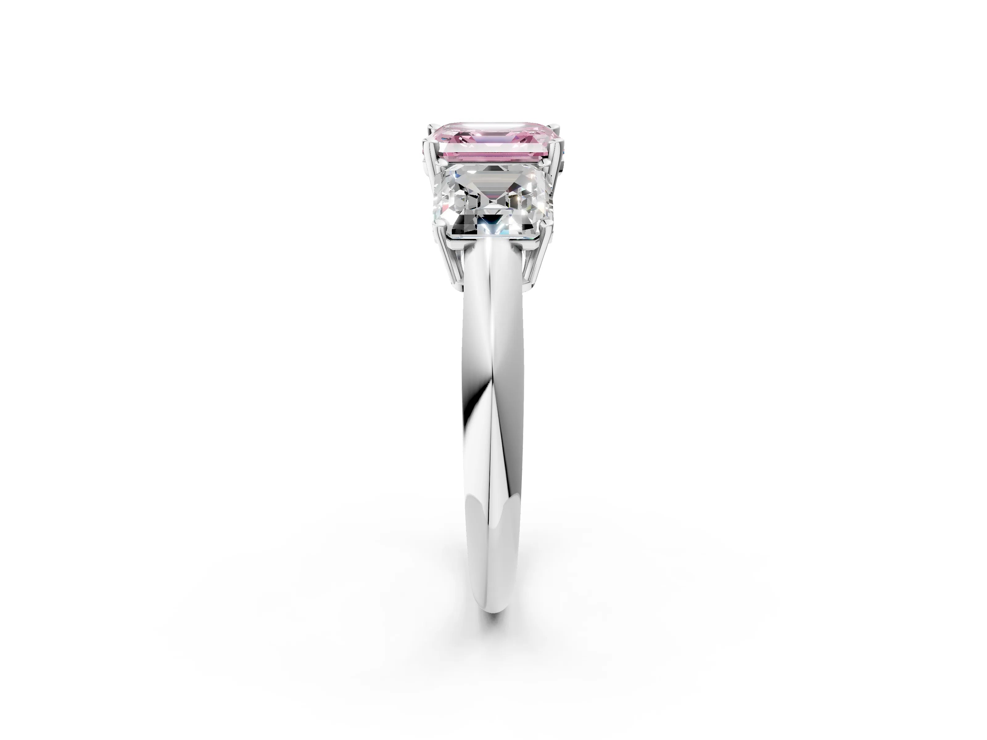 White gold Three-Stone Fancy Pink Asscher Cut Cut Diamond Engagement Ring with Prong Setting on a White Gold Band_14