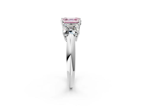 White gold Three-Stone Fancy Pink Asscher Cut Cut Diamond Engagement Ring with Prong Setting on a White Gold Band_14