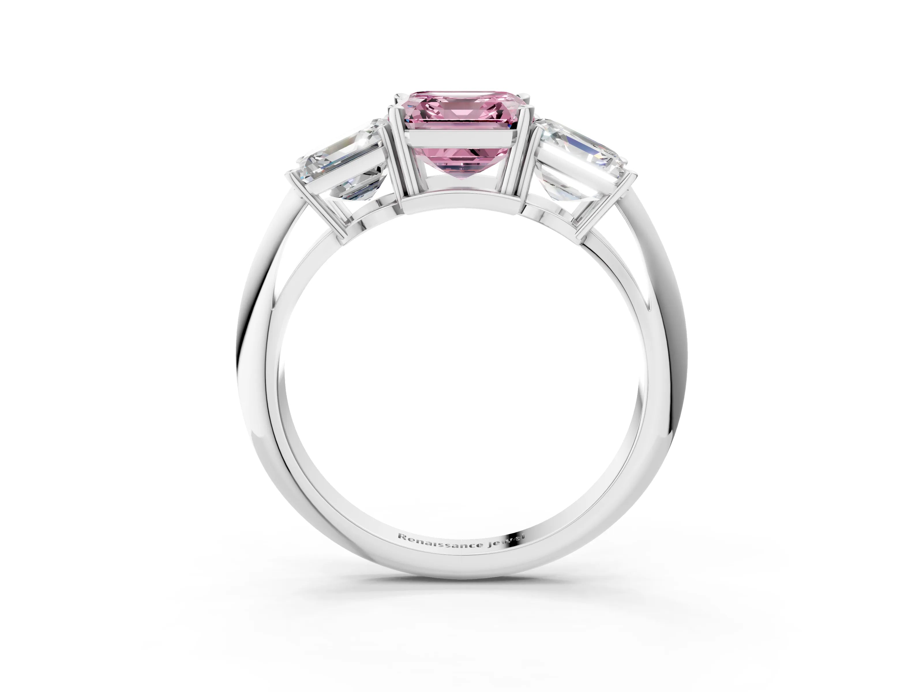 White gold Three-Stone Fancy Pink Asscher Cut Cut Diamond Engagement Ring with Prong Setting on a White Gold Band_15