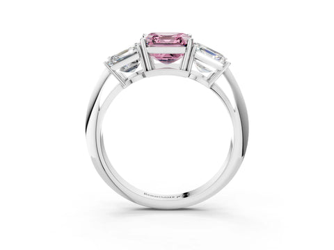 White gold Three-Stone Fancy Pink Asscher Cut Cut Diamond Engagement Ring with Prong Setting on a White Gold Band_15