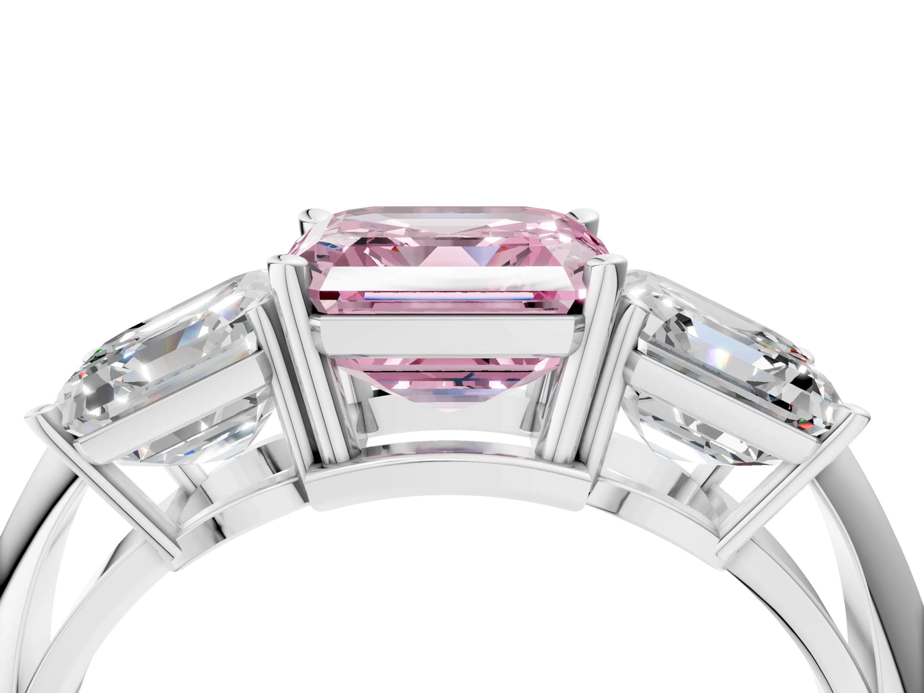 White gold Three-Stone Fancy Pink Asscher Cut Cut Diamond Engagement Ring with Prong Setting on a White Gold Band_16